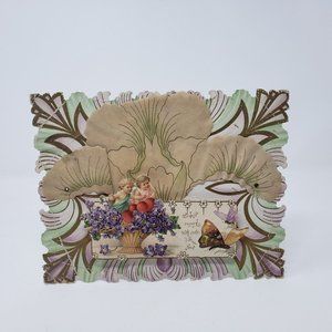 Antique Victorian Cherub w/ Bouquet Pop-up Card "Kindest Regards w/ Love to You"